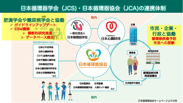 図：日本循環器学会（JCS）・日本循環器協会（ＪＣＡ）の連携体制