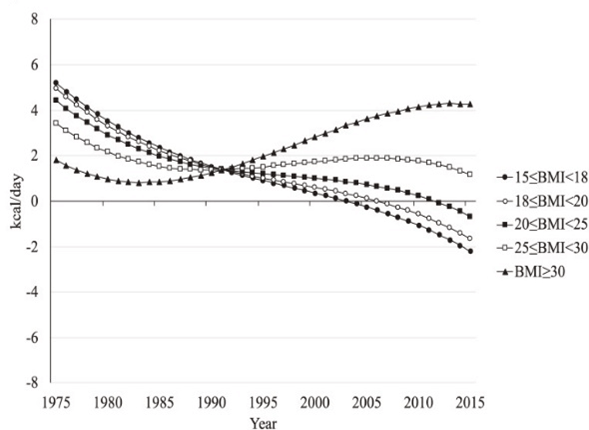図2　エネルギー収支とBMIの関係（女性）文献2より引用